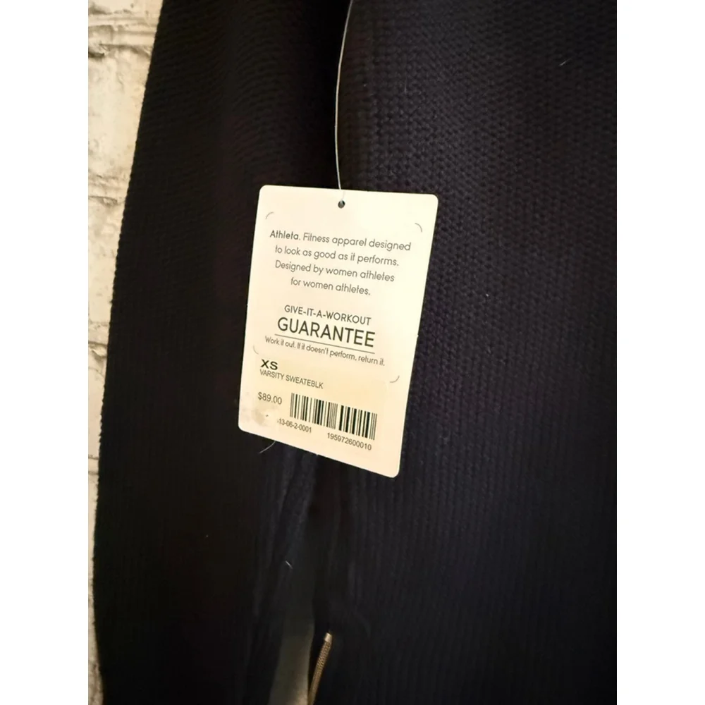 NWT Athleta Varsity Sweater Side Zip Cotton Blend Black size XS